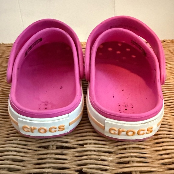 Crocs Child's Sz 9 Pink With Peach/Orange Accents. GUC Cute as a Button! - Picture 3 of 8